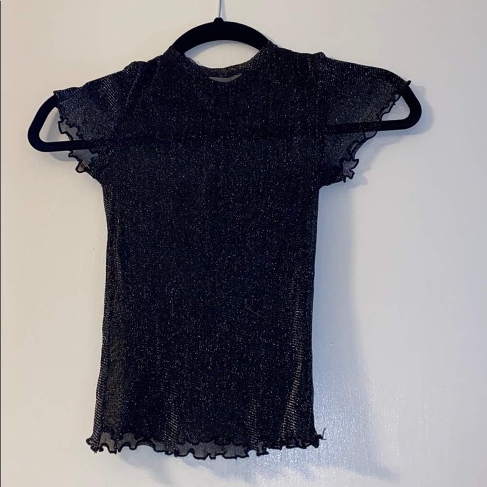 Sheer black shiny capped tee.